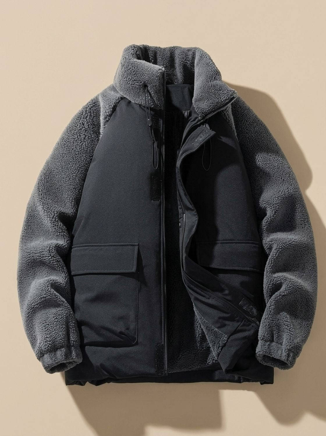 Veste sherpa homme col montant panneaux contrastés poches quotidien