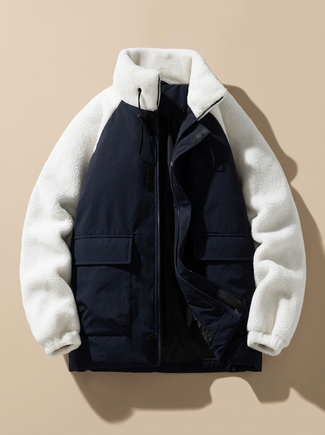 Veste sherpa homme col montant panneaux contrastés poches quotidien