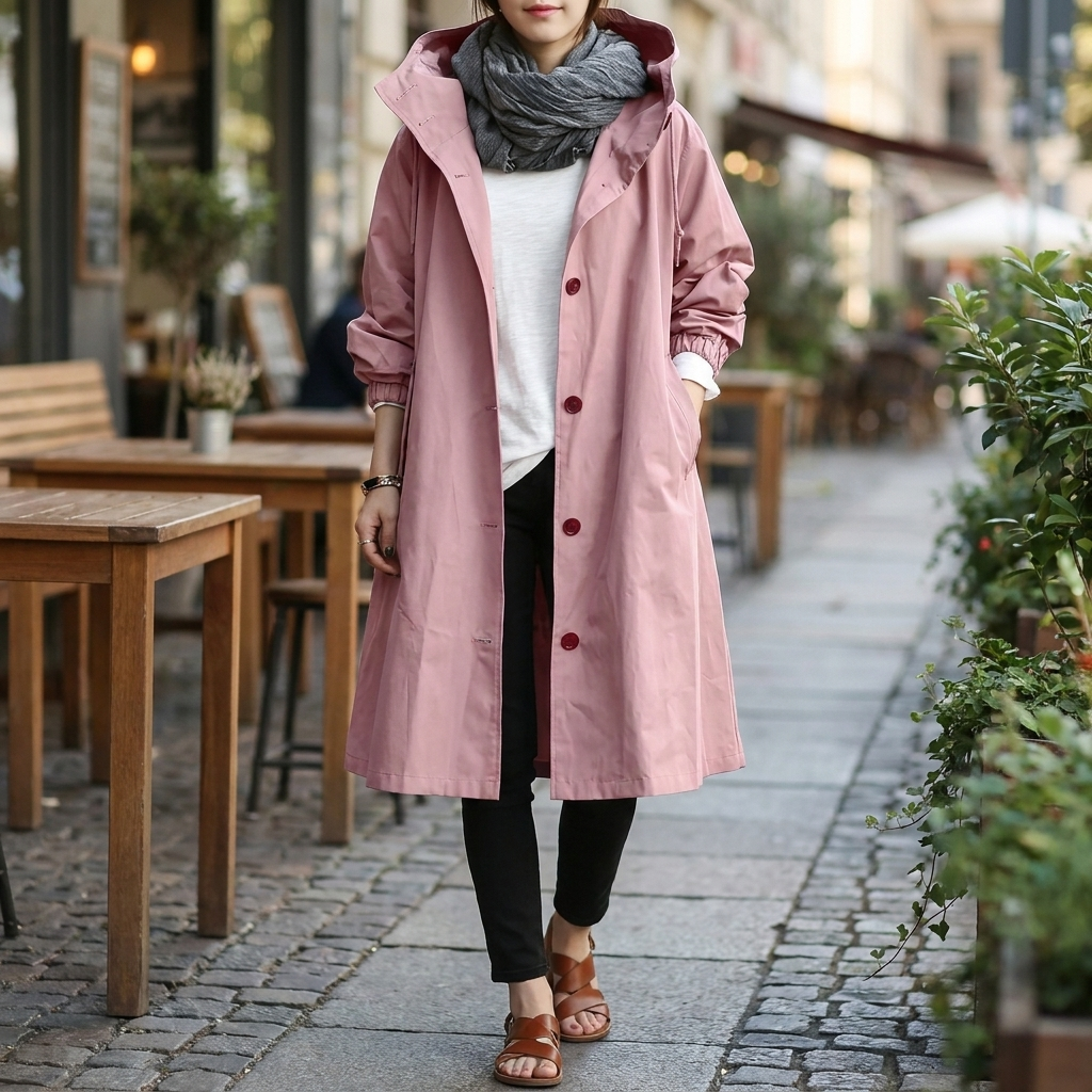 Imperméable à Capuche Poignets Élastiqués pour Femme