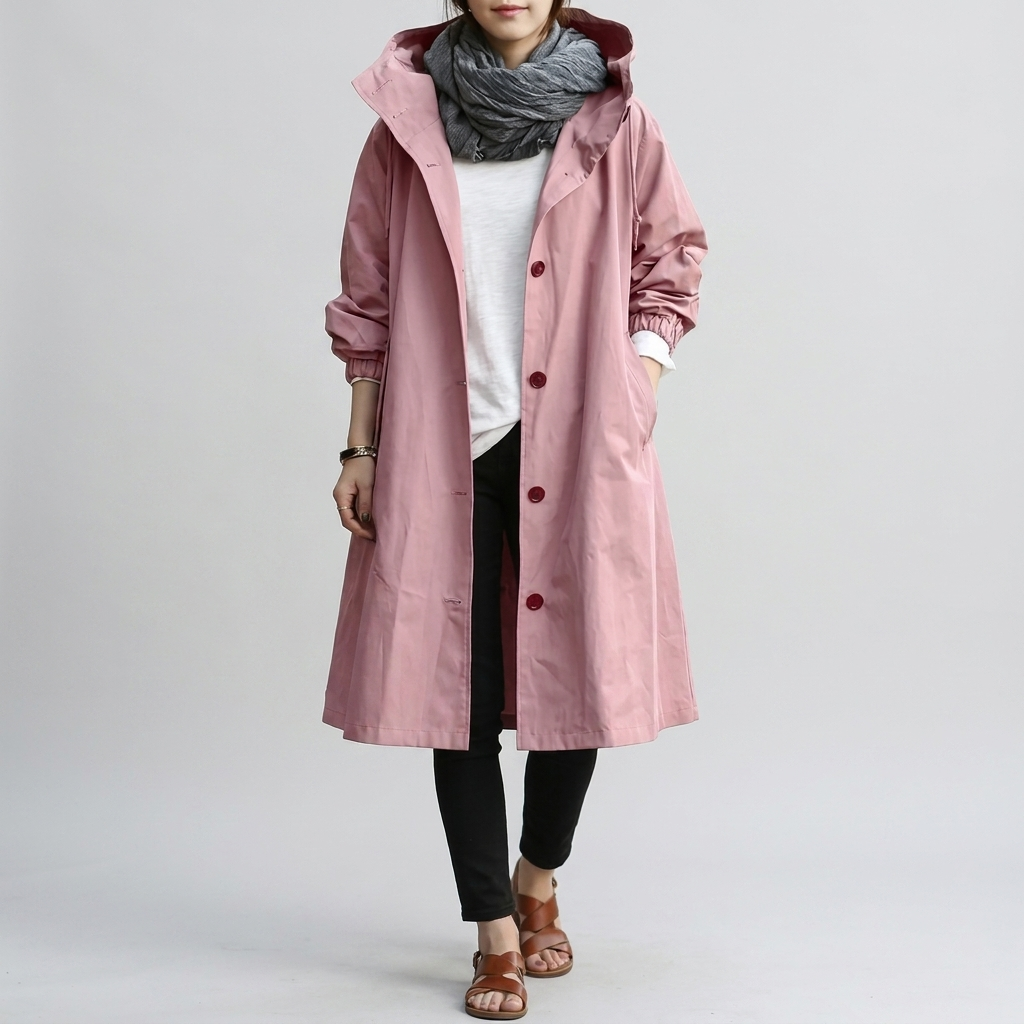 Imperméable à Capuche Poignets Élastiqués pour Femme