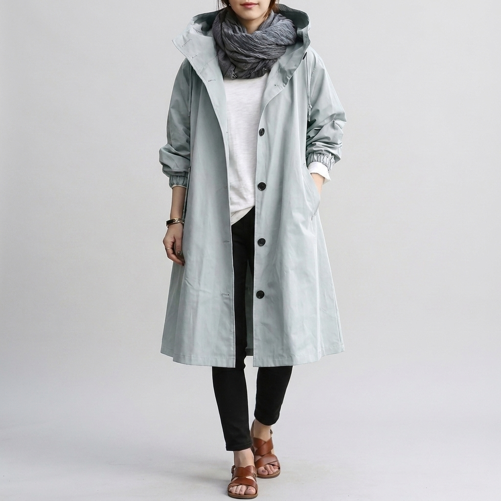 Imperméable à Capuche Poignets Élastiqués pour Femme