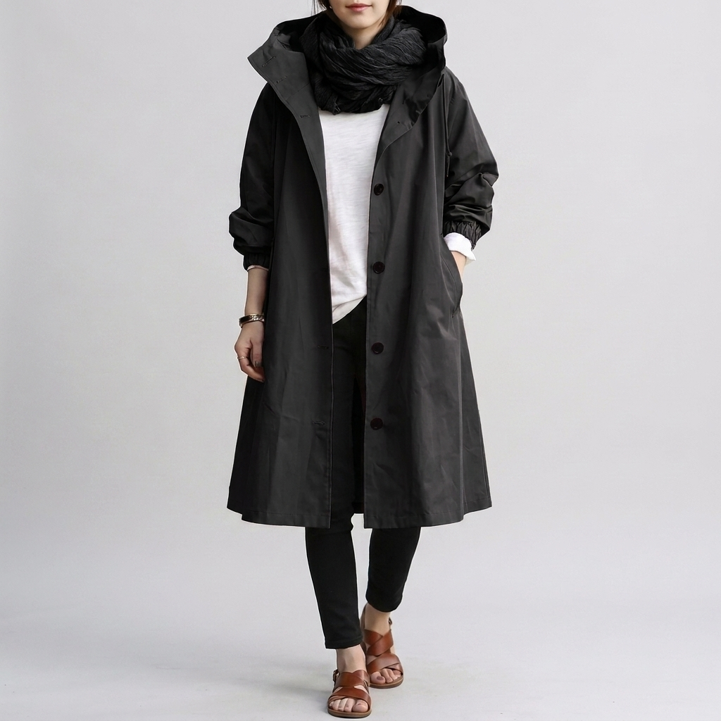 Imperméable à Capuche Poignets Élastiqués pour Femme