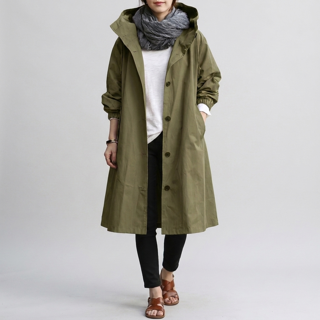 Imperméable à Capuche Poignets Élastiqués pour Femme