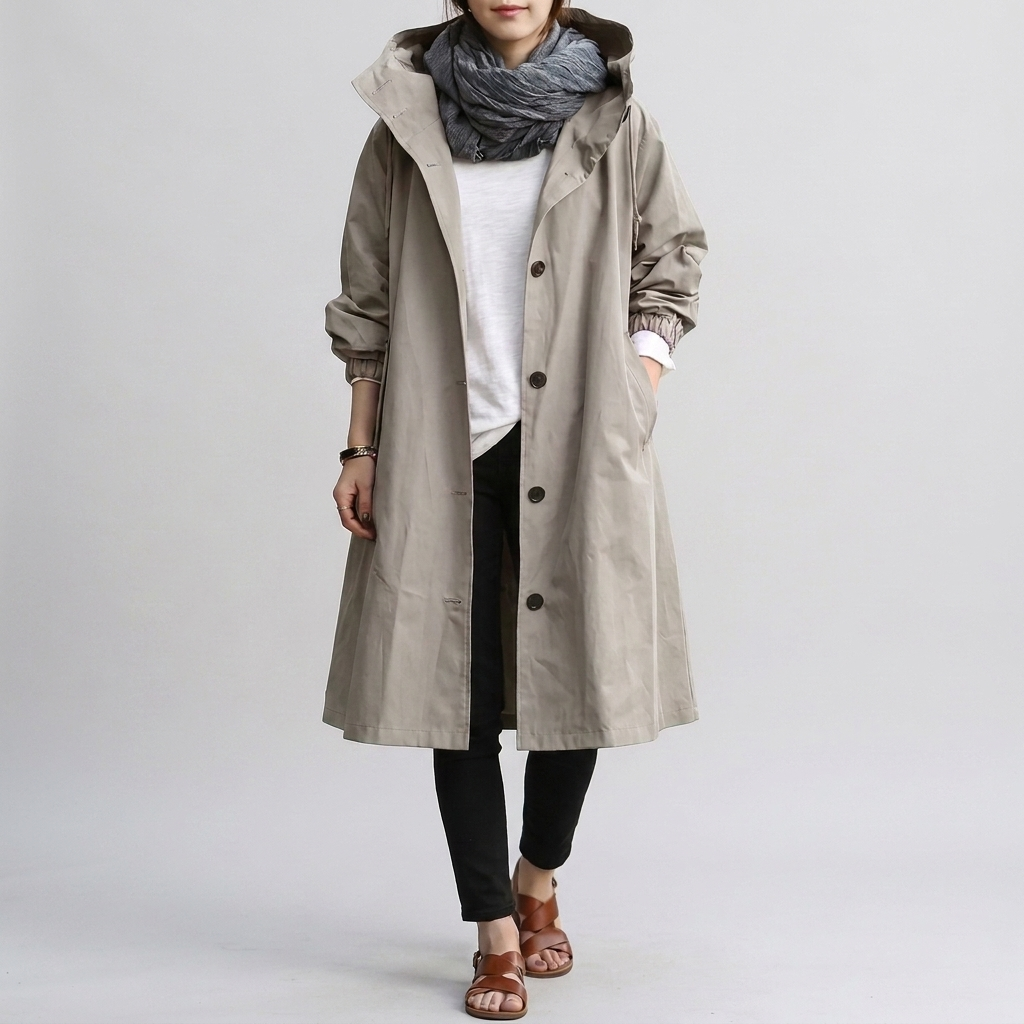 Imperméable à Capuche Poignets Élastiqués pour Femme