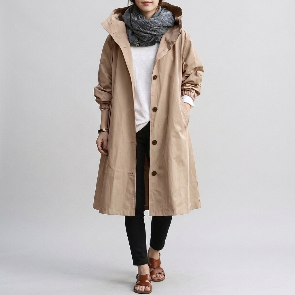 Imperméable à Capuche Poignets Élastiqués pour Femme
