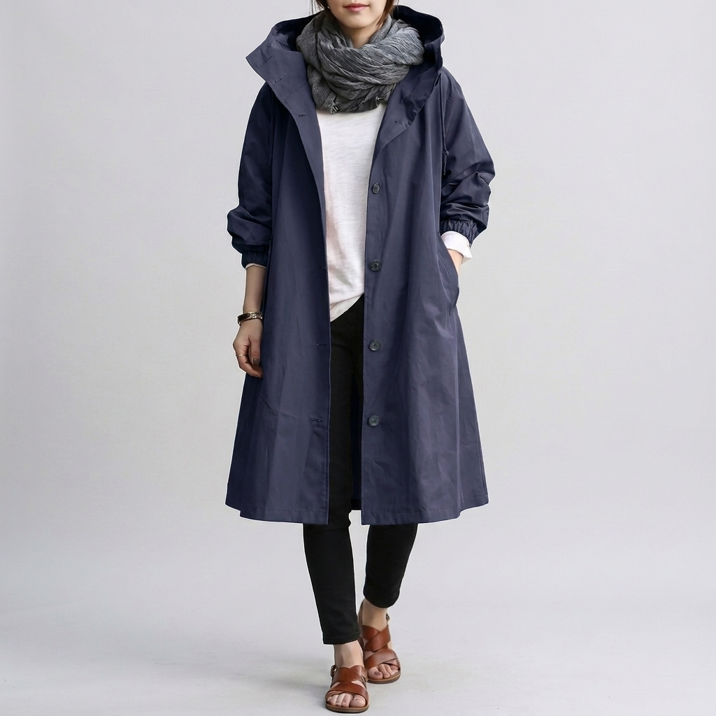 Imperméable à Capuche Poignets Élastiqués pour Femme