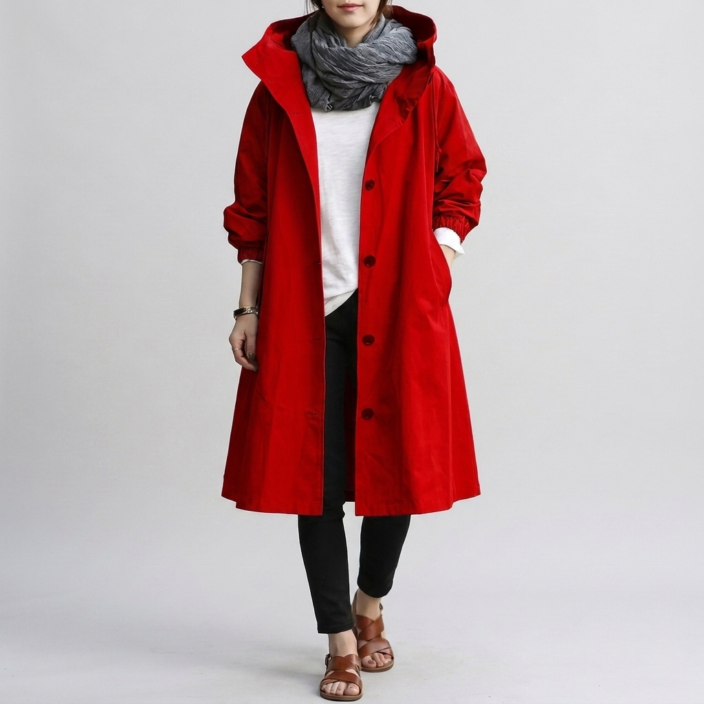 Imperméable à Capuche Poignets Élastiqués pour Femme