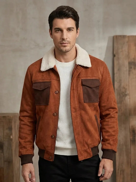 Veste sherpa homme cuir naturel col doublé chaud
