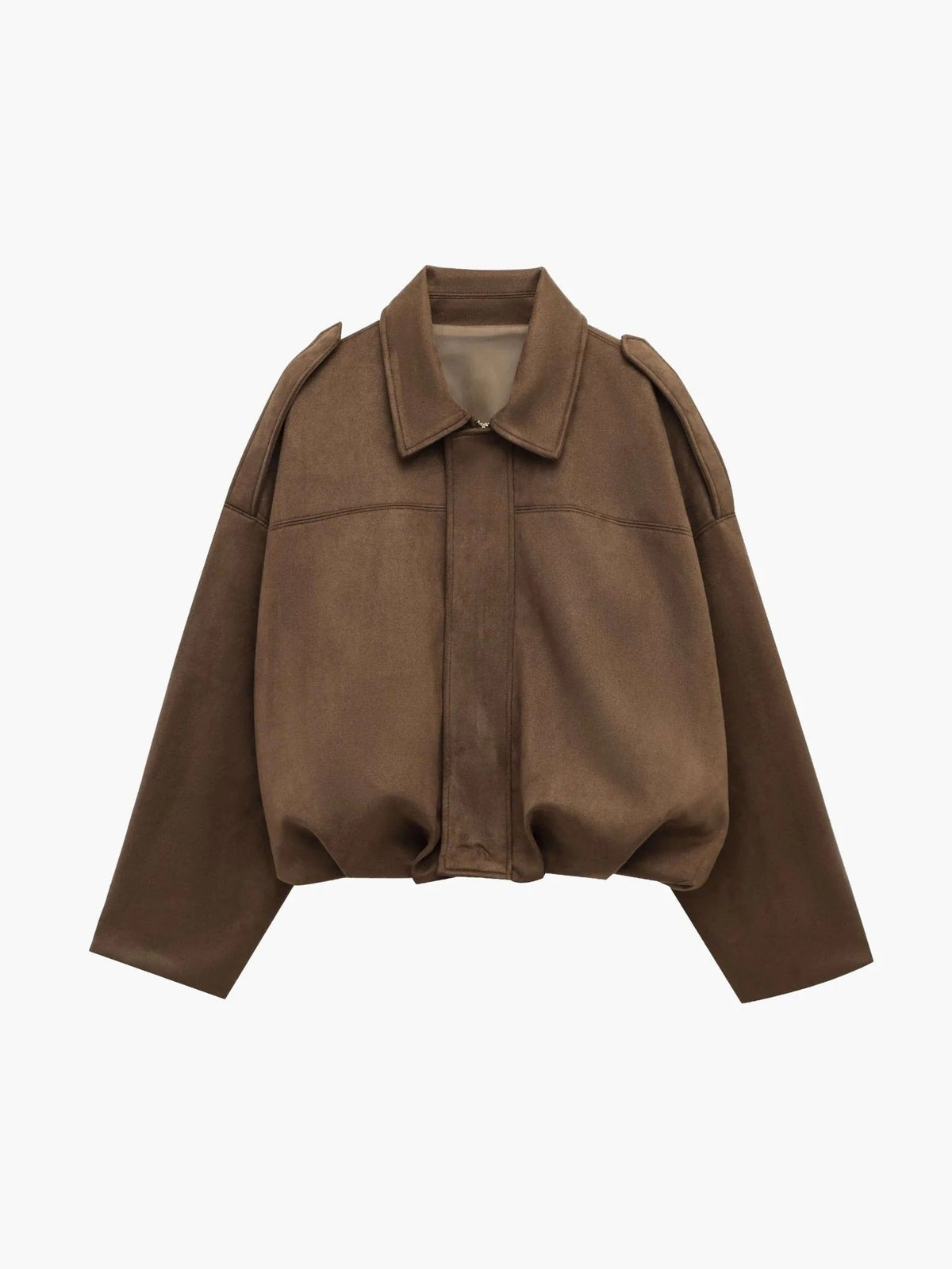 Bomber femme faux daim col structuré finition mate élégante