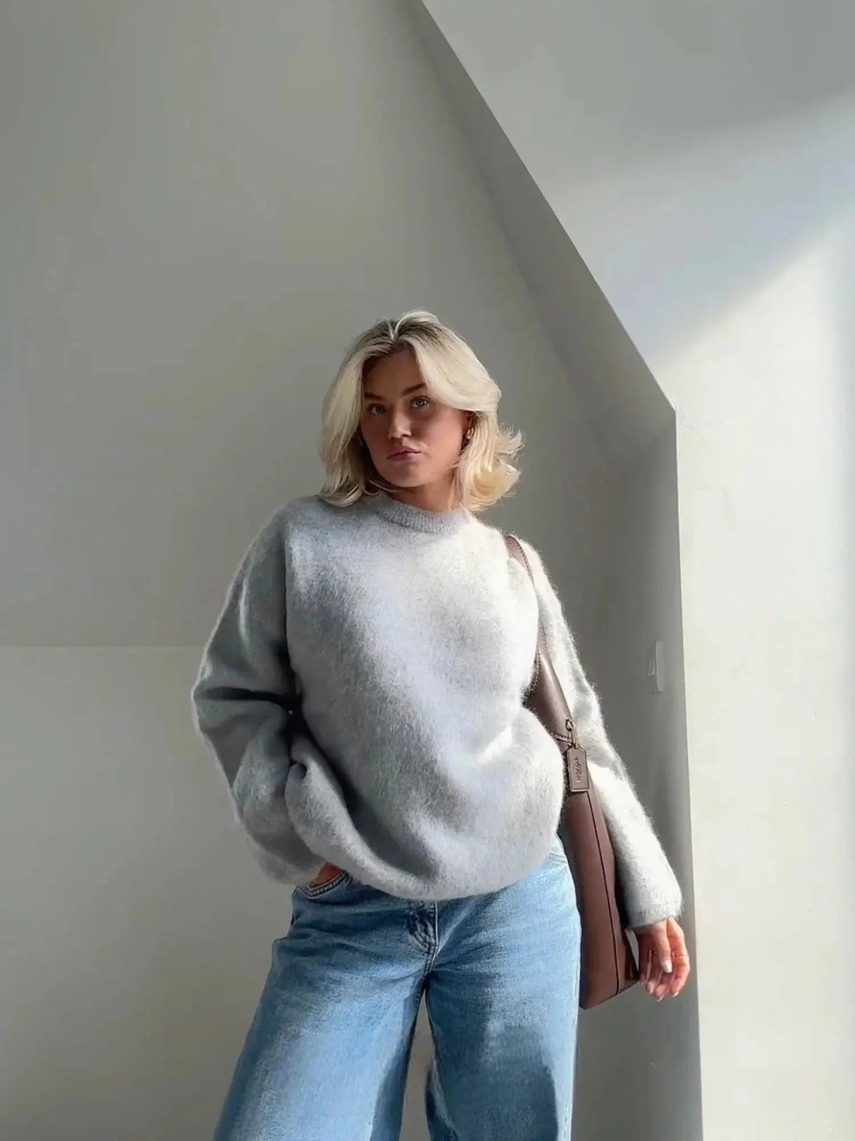Pull oversize femme mohair col rond doux et enveloppant