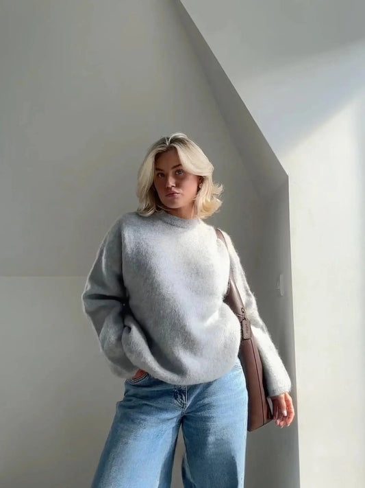 Maglione oversize da donna in mohair, girocollo, morbido e avvolgente