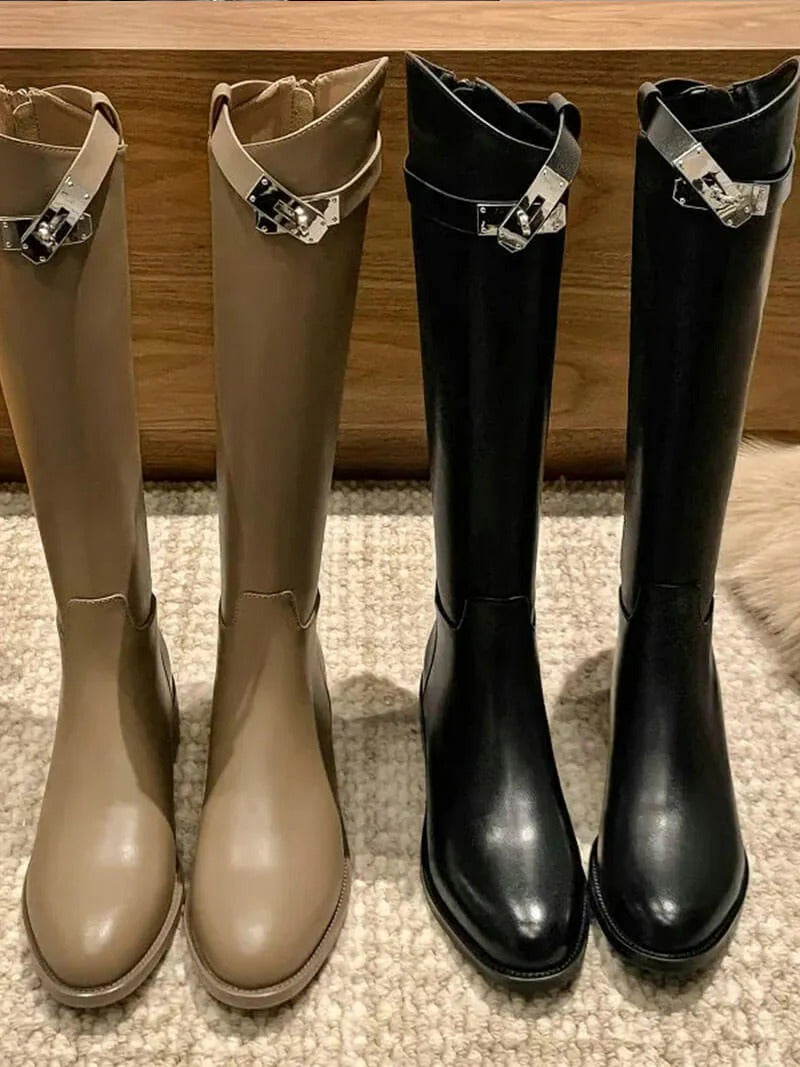 Bottes genou femme faux cuir tige rigide silhouette affirmée