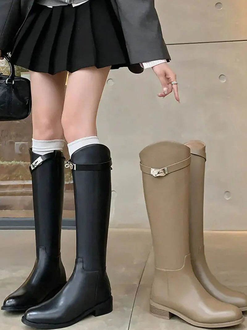 Bottes genou femme faux cuir tige rigide silhouette affirmée