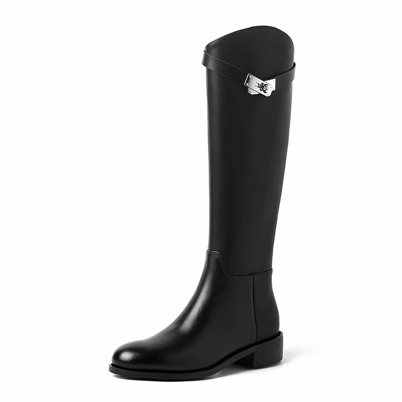 Bottes genou femme faux cuir tige rigide silhouette affirmée