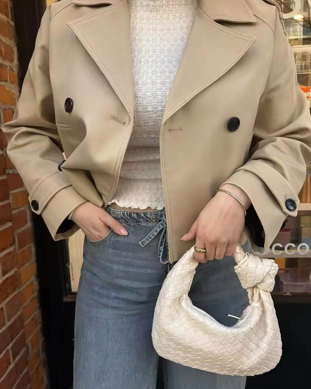 Trench court femme double boutonnage revers tailleur mi-saison