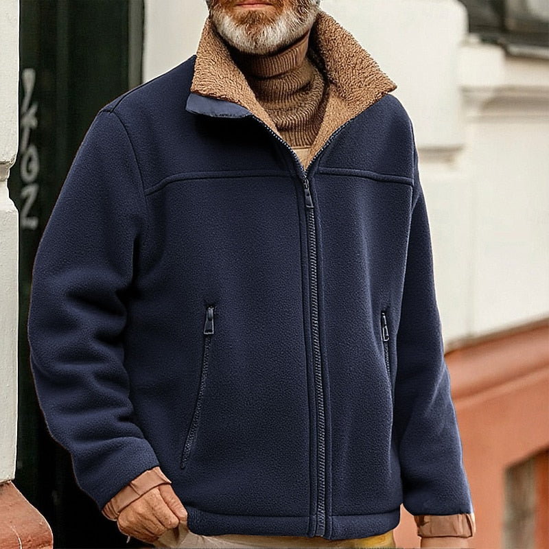 Veste zippée homme col montant sherpa coupe décontractée soignée
