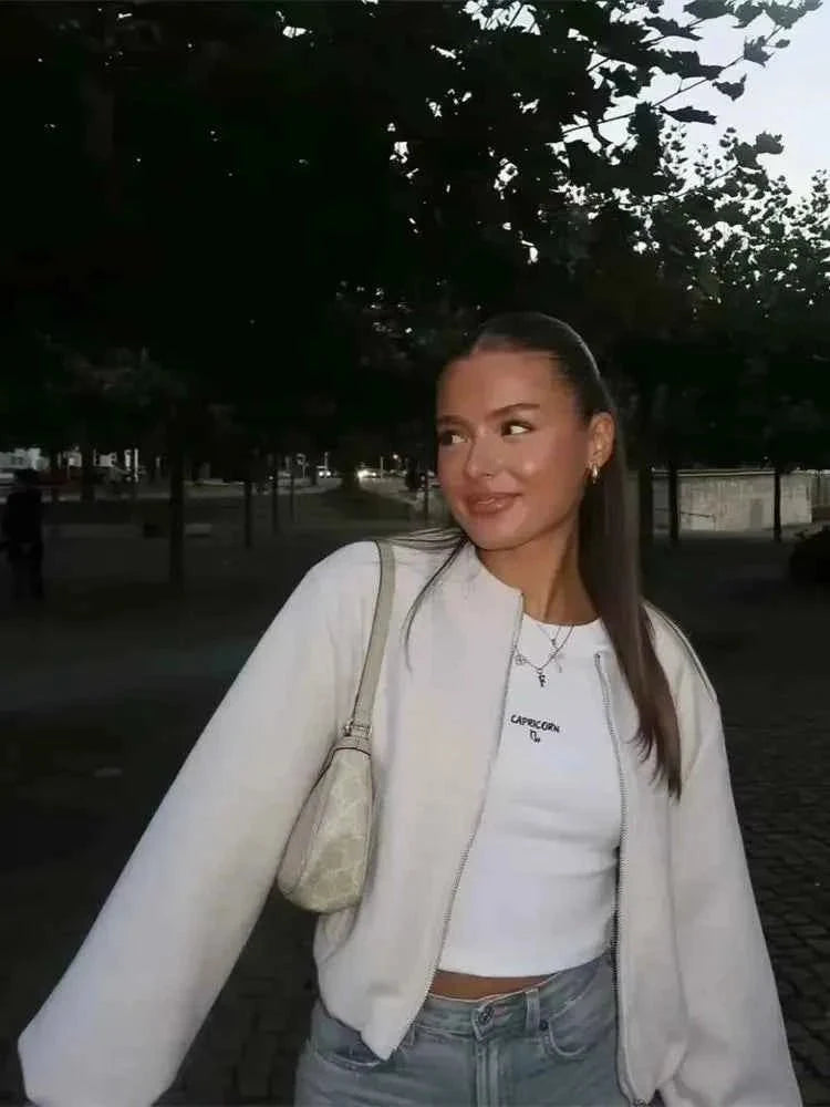 Veste bomber femme légère col rond bas élastique moderne