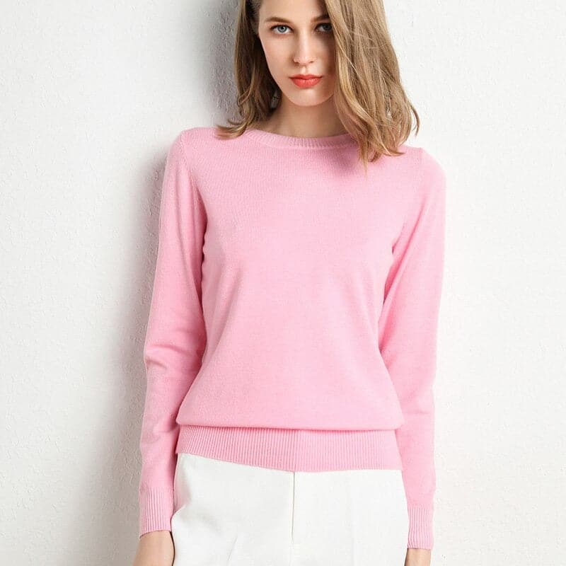 Pull en Cachemire Col Rond Finitions Côtelées pour Femme