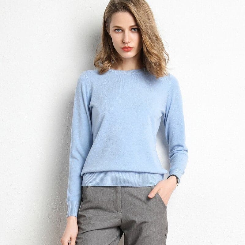 Pull en Cachemire Col Rond Finitions Côtelées pour Femme