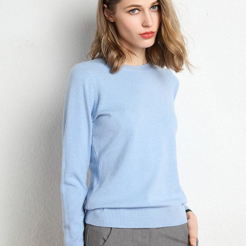 Pull en Cachemire Col Rond Finitions Côtelées pour Femme