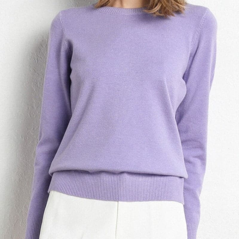 Pull en Cachemire Col Rond Finitions Côtelées pour Femme