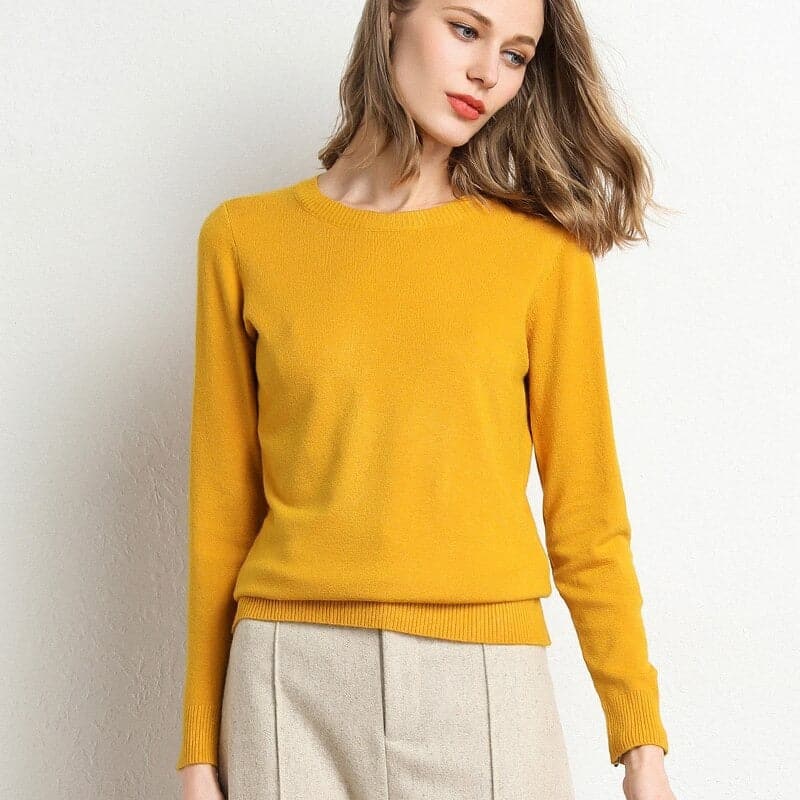 Pull en Cachemire Col Rond Finitions Côtelées pour Femme