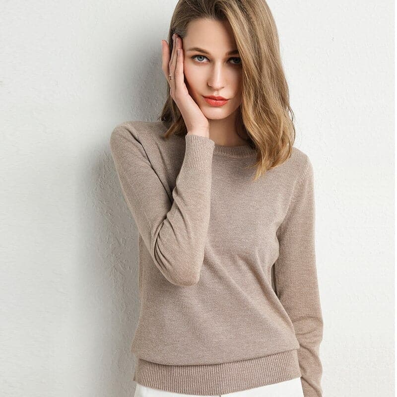 Pull en Cachemire Col Rond Finitions Côtelées pour Femme
