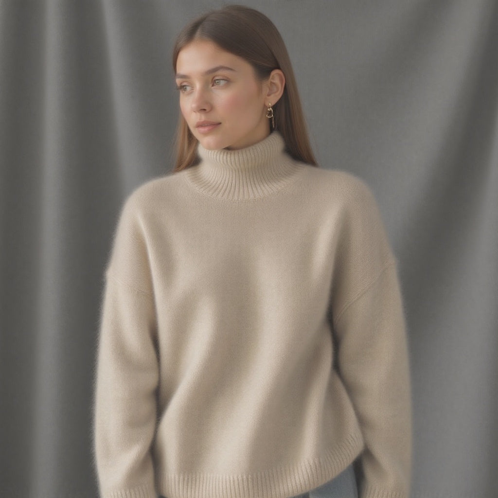Pull col roulé oversize femme cachemire chaud doux élégant