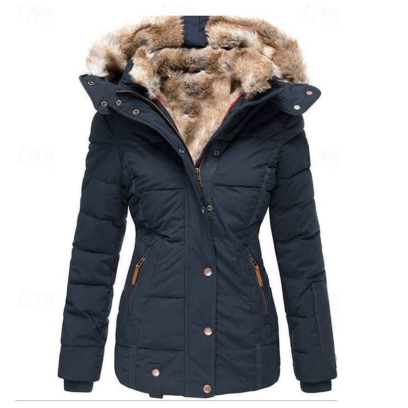 Manteau matelassé femme capuche amovible taille marquée poches