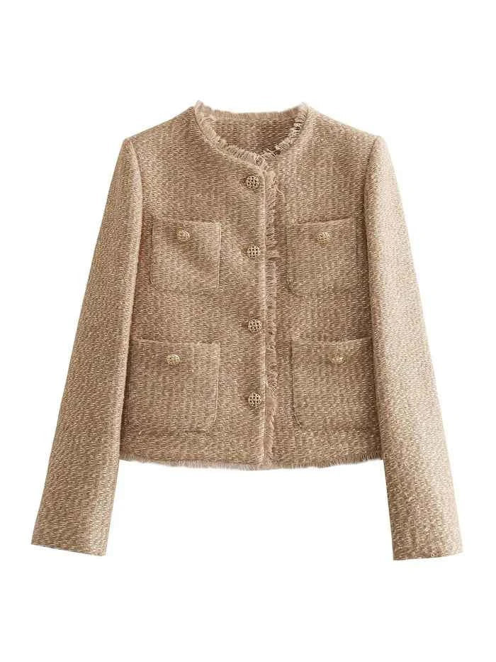 Dámské buklé sako na míru se zlatými knoflíky, elegantní a šik