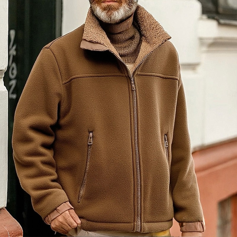 Veste zippée homme col montant sherpa coupe décontractée soignée