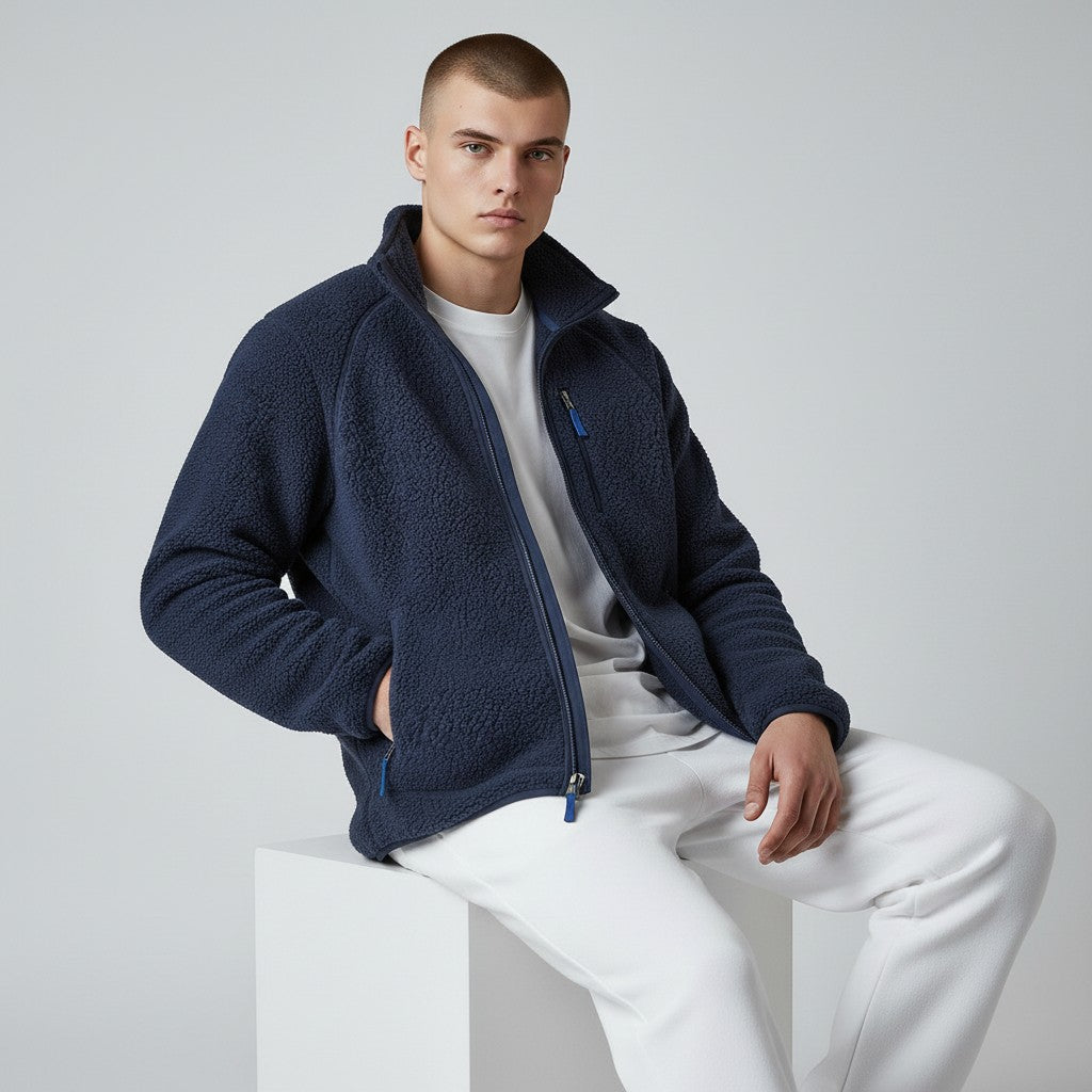 Veste polaire sherpa homme col montant zip frontal doublure douce