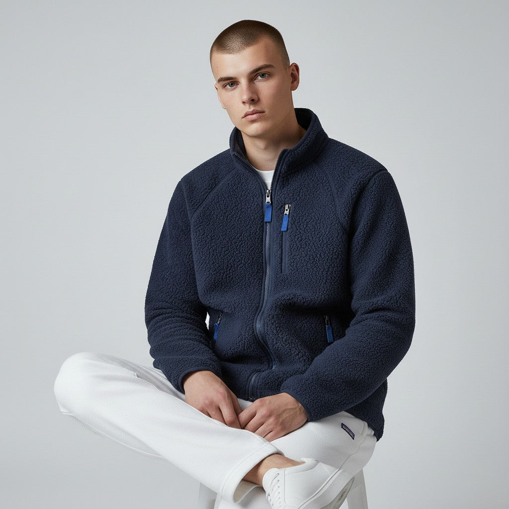Veste polaire sherpa homme col montant zip frontal doublure douce