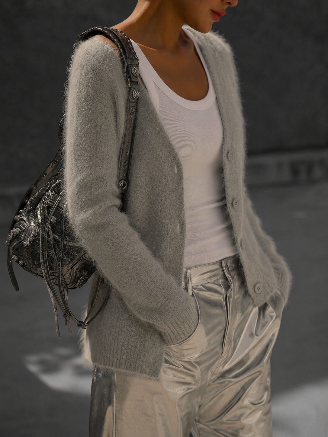 Oversized button-up women’s cardigan with a relaxed, comfortable fit