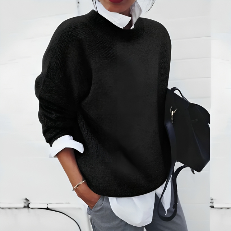 Pull Bordures Côtelées Tombant Fluide pour Femme