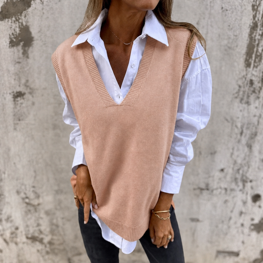 Gilet oversize da donna in maglia con scollo a V profondo e finiture a coste